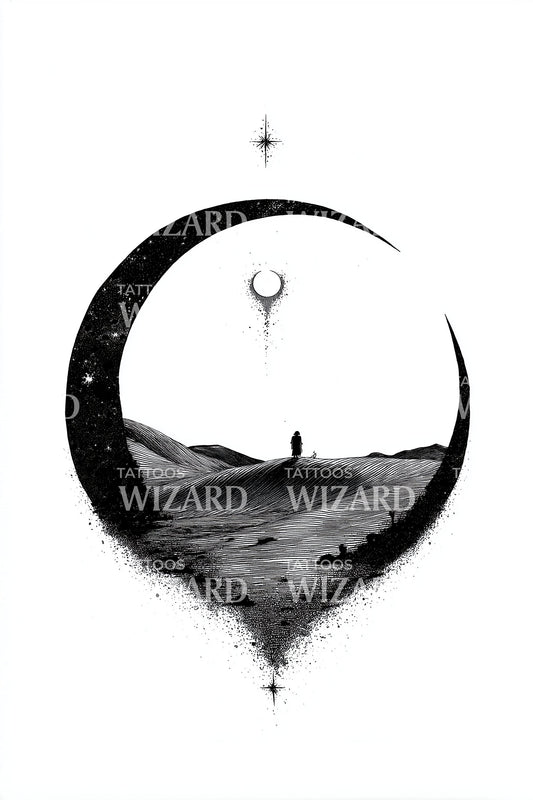 Desert Crescent Wanderer Tattoo Design