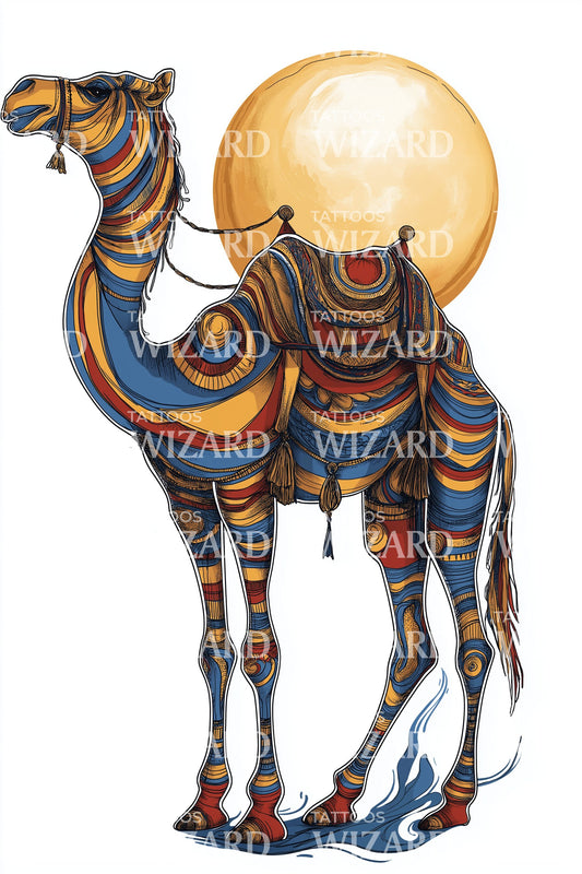 Desert Moon Camels Tattoo Design