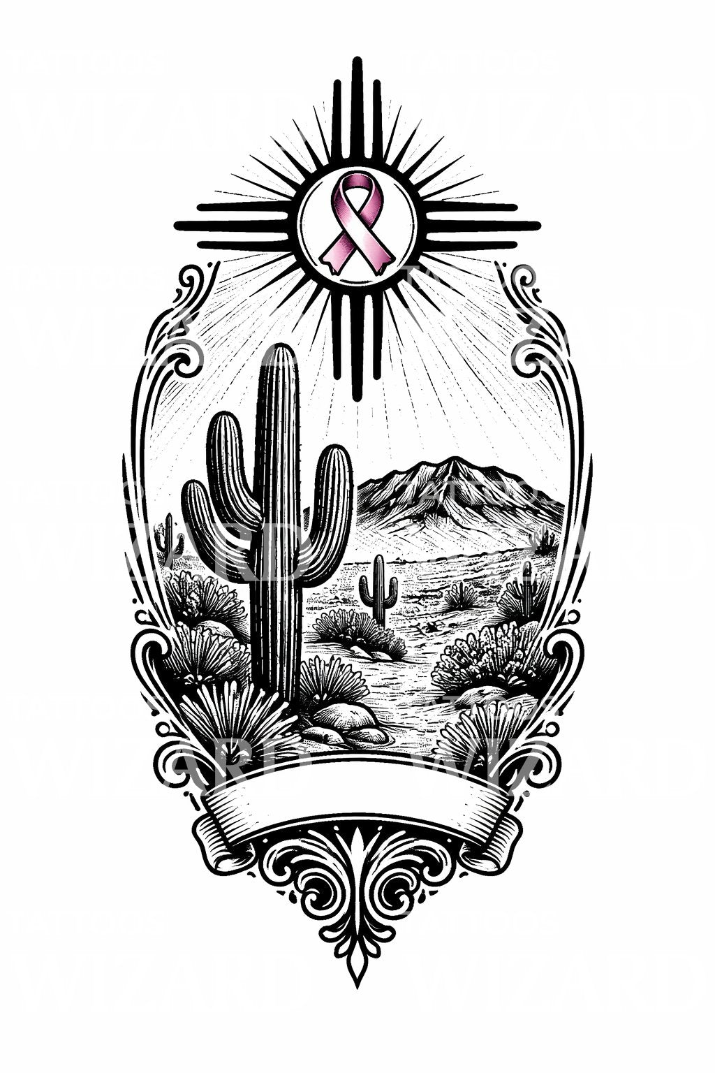 Desert Ribbon Emblem Tattoo Design