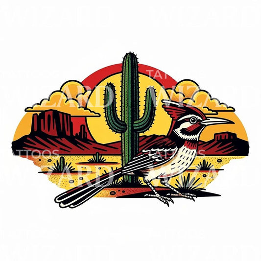 Desert Roadrunner Tattoo Illustration