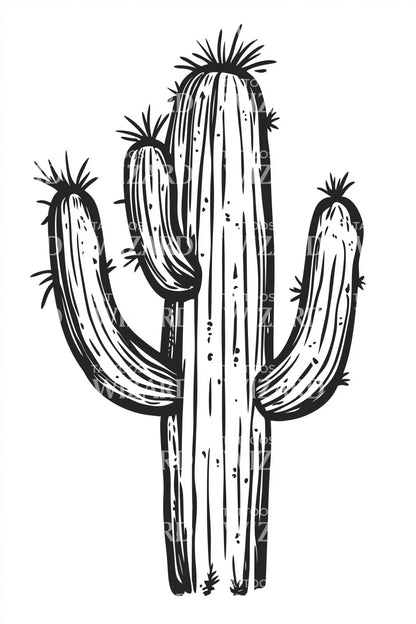 Desert Saguaro Cactus Tattoo Design