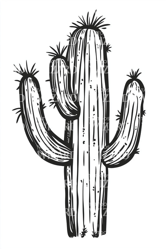 Desert Saguaro Cactus Tattoo Design