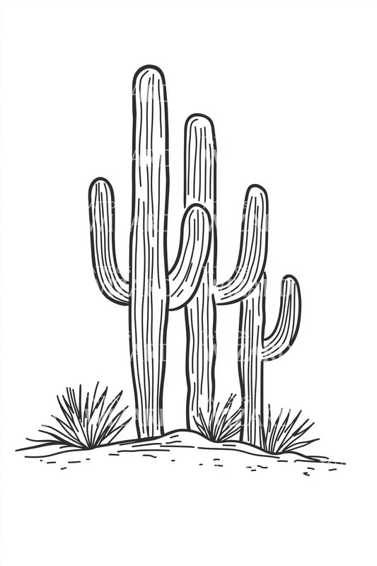 Desert Saguaro Cactus Tattoo Design