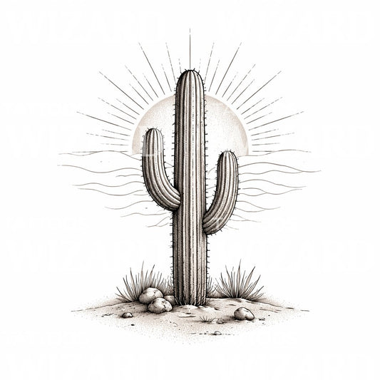 Desert Saguaro Cactus Tattoo Design