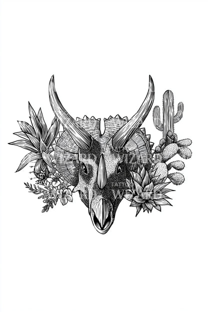 Desert Triceratops Skull Tattoo Idea