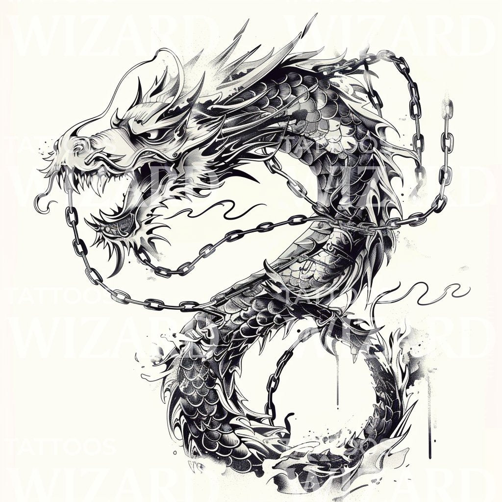 Detailed Black and Grey Dragon Tattoo Design – Tattoos Wizard Designs