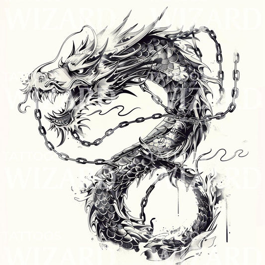 Detailed Black and Grey Dragon Tattoo Design