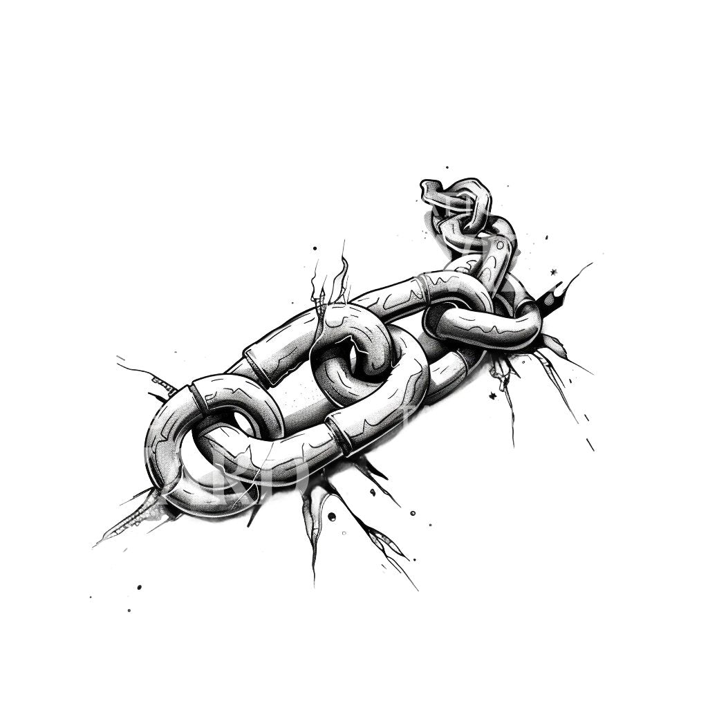 Detailed Broken Chain Link Tattoo Design