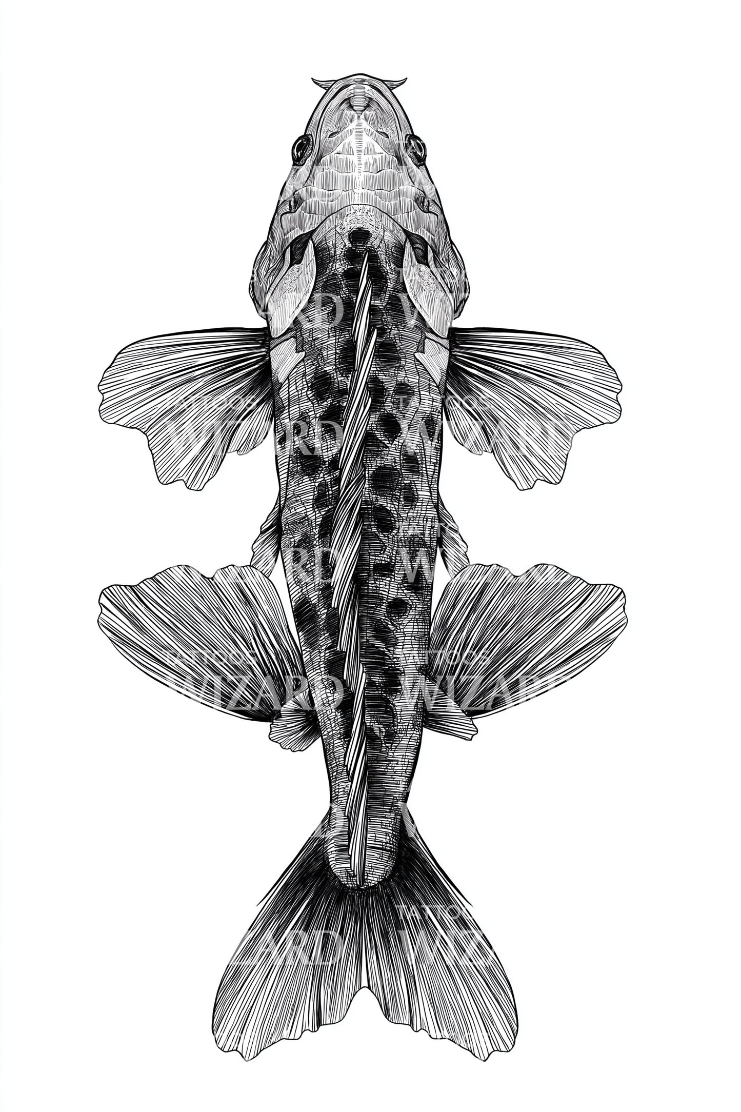 Detailed Catfish Tattoo Illustration