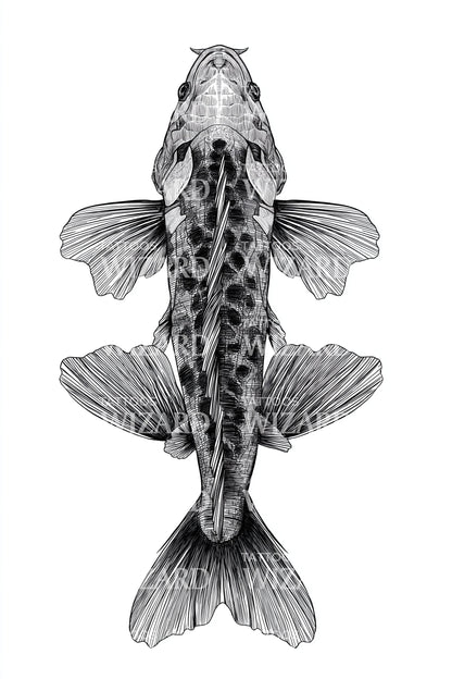 Detailed Catfish Tattoo Illustration