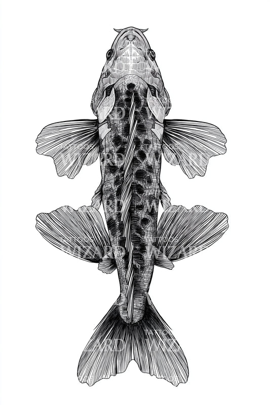 Detailed Catfish Tattoo Illustration