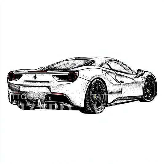 Detailed Ferrari in Dotwork Tattoo Illustration