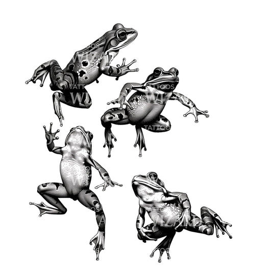Detailed Frog From Several Angles Tattoo Idea