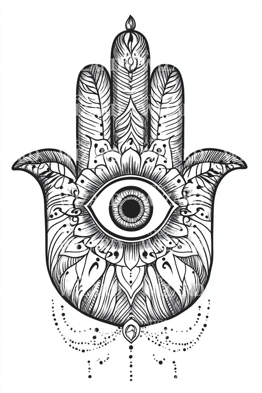 Detailed Hamsa Mandala Tattoo Design