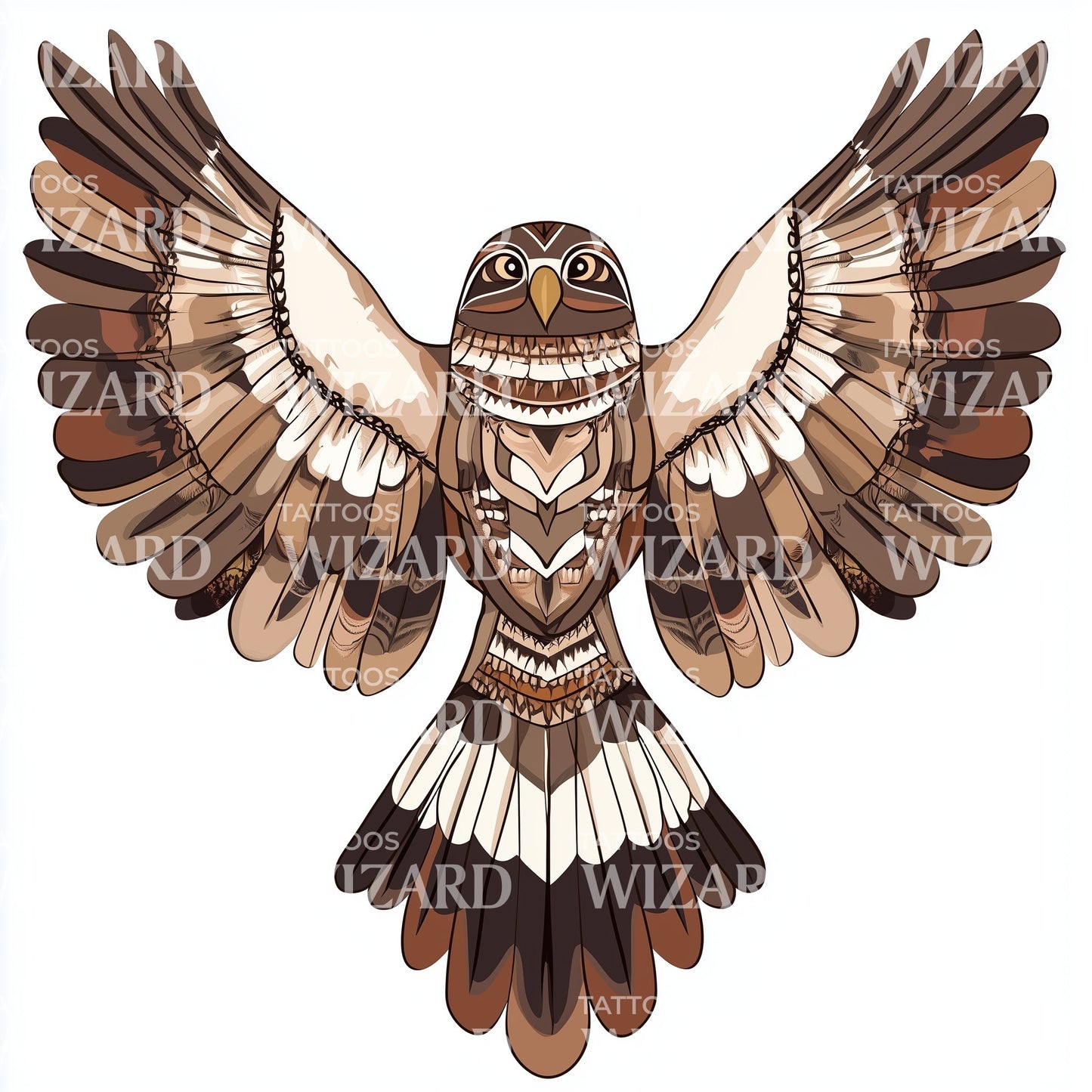 Detailed Native American Thunderbird Symbol Tattoo Illustration