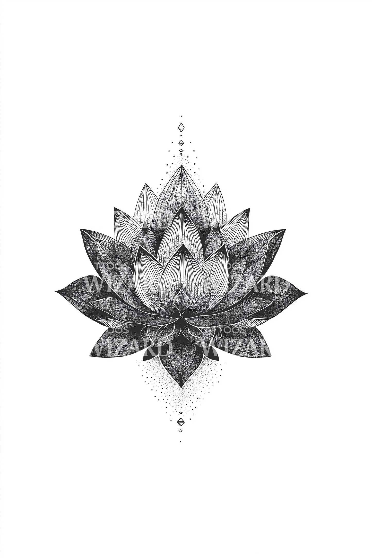Detailed Sacred Lotus Tattoo Illustration
