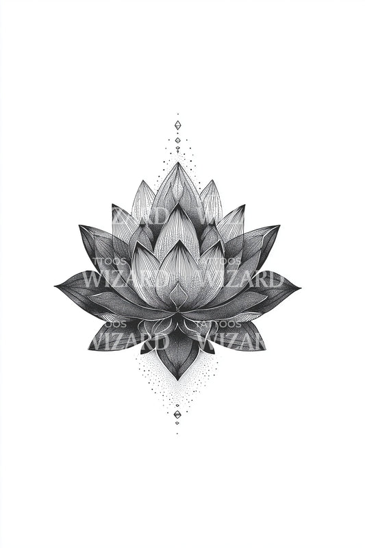 Detailed Sacred Lotus Tattoo Illustration