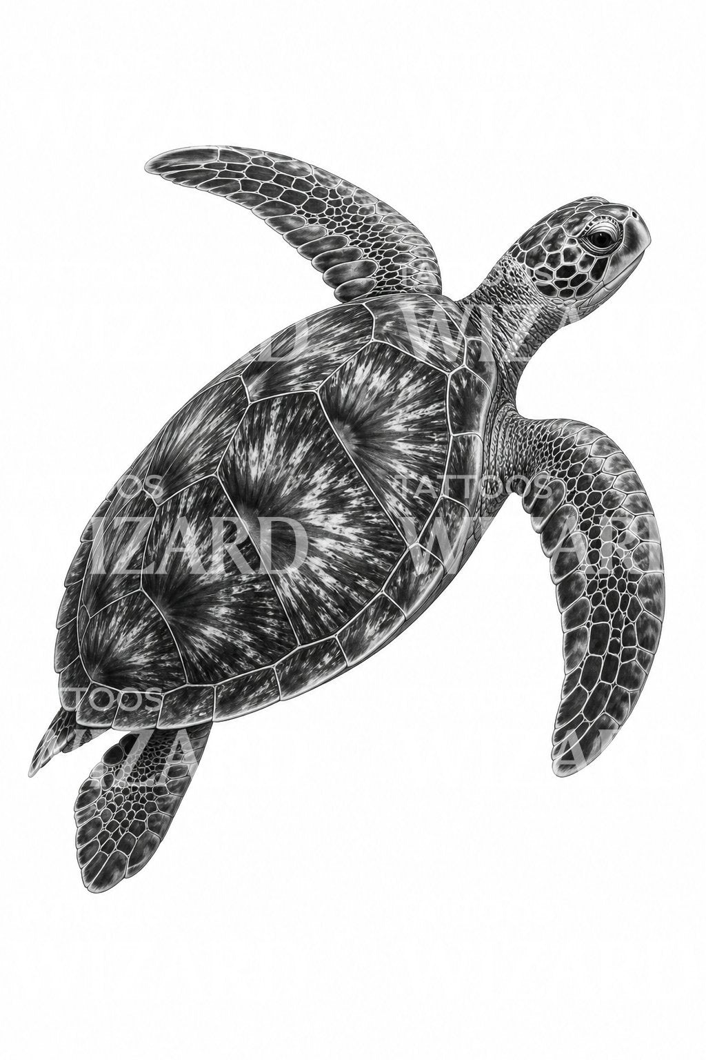 Detailed Sea Turtle Tattoo Illustration