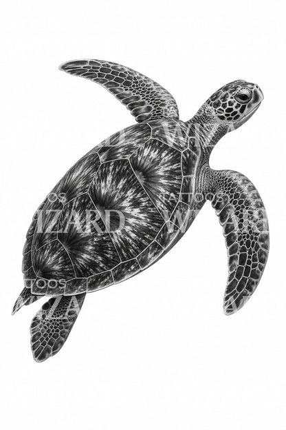 Detailed Sea Turtle Tattoo Illustration
