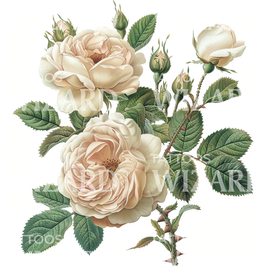 Conception détaillée de tatouage de roses blanches