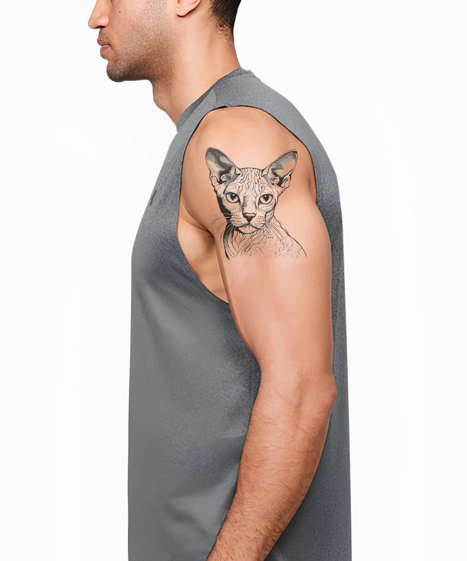 Devon Rex Cat Head with Patterns Tattoo Design