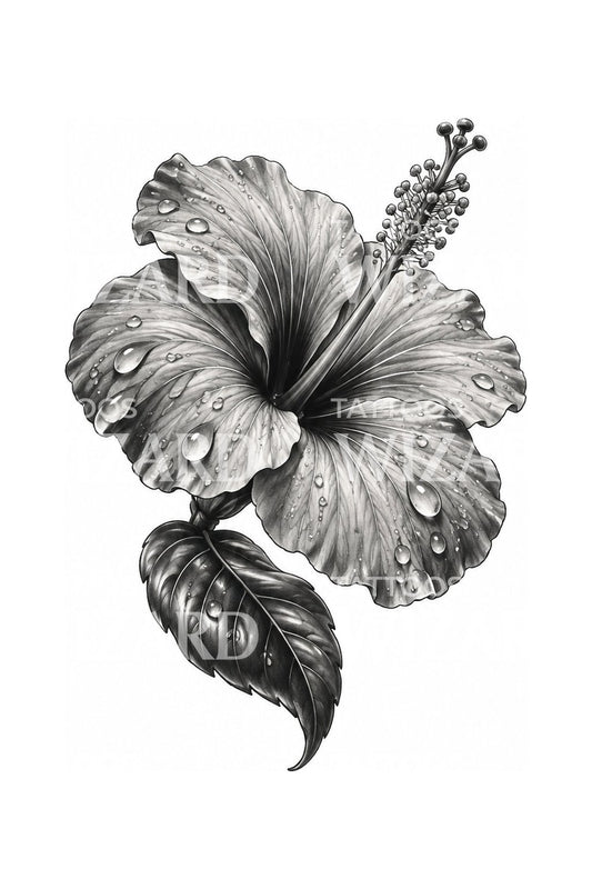 Dewy Hibiscus Island Rain Tattoo Design