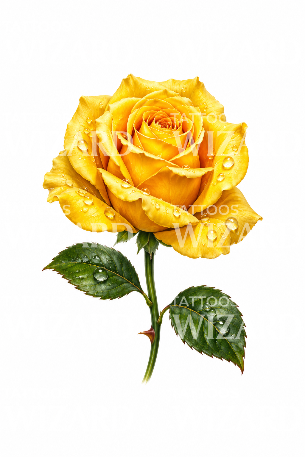 Tatouage réaliste de rose jaune perlée de rosée