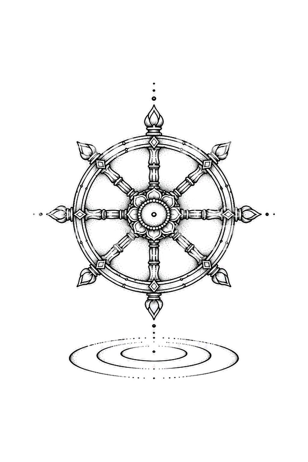 Dharma Wheel over Water Ripples Tattoo