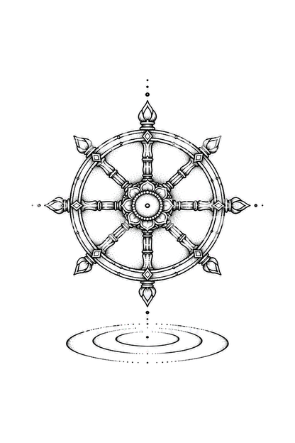 Dharma Wheel over Water Ripples Tattoo
