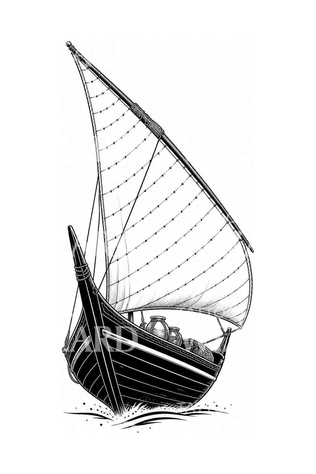 Dhow Under Lateen Sail Tattoo Design