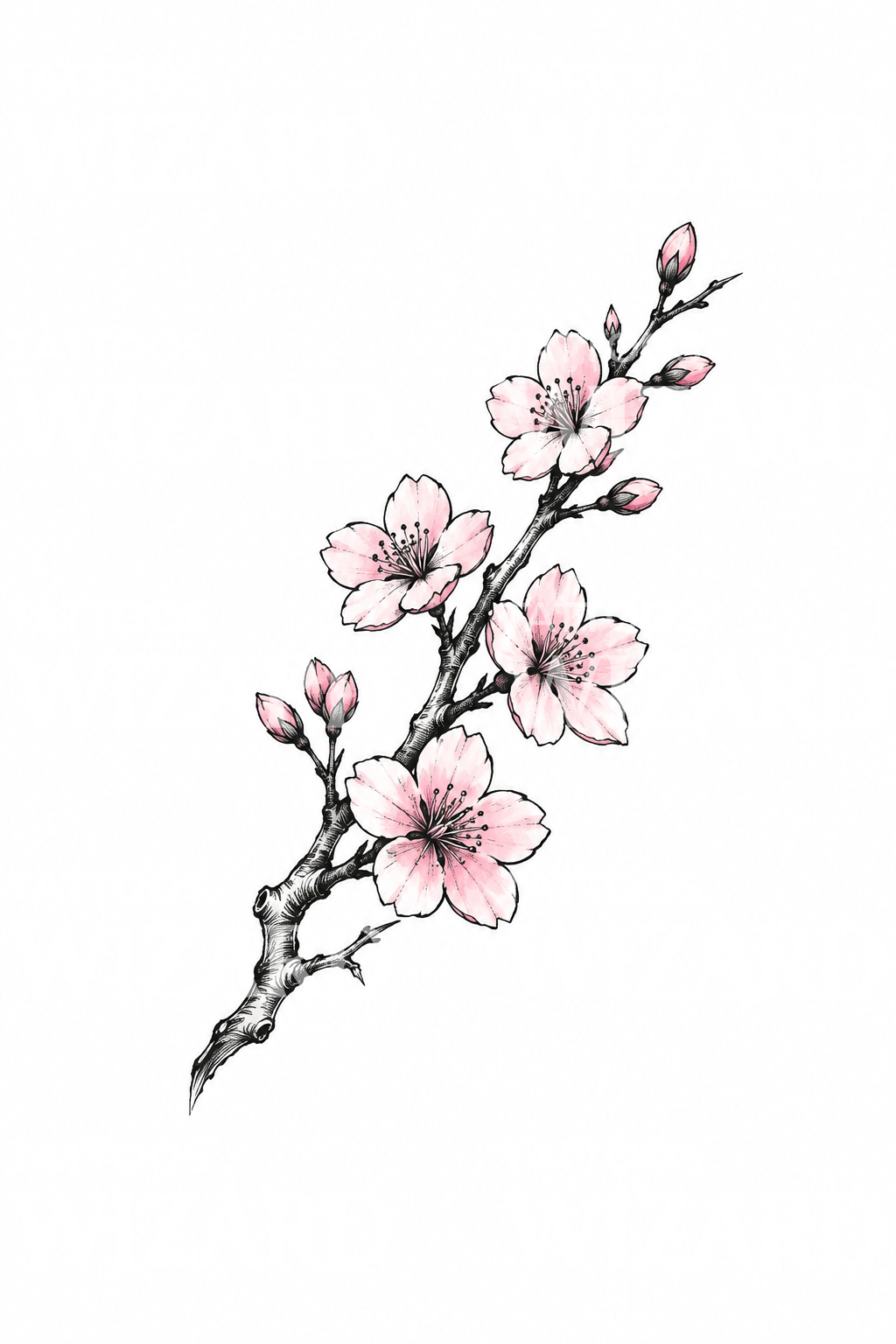 Çapraz Sakura Dalı Kalem Eskiz Dövme Tasarımı