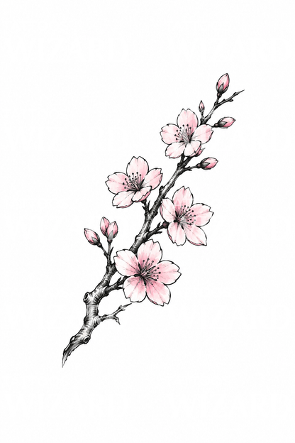 Çapraz Sakura Dalı Kalem Eskiz Dövme Tasarımı
