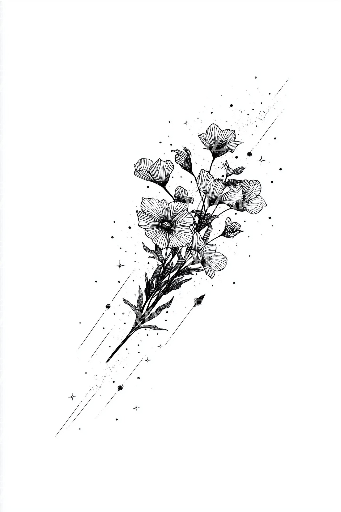 Diagonal Wildflower Sketch Tattoo Design