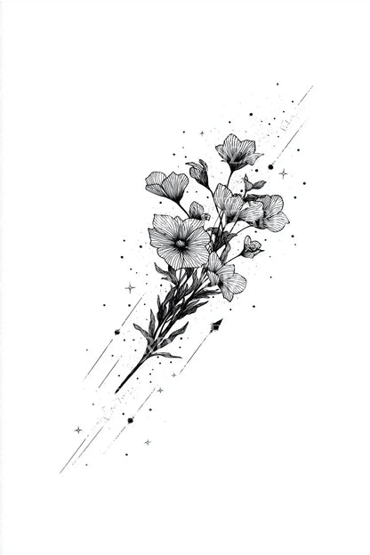 Diagonal Wildflower Sketch Tattoo Design