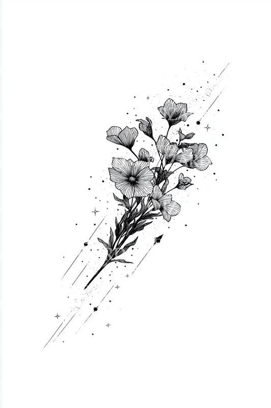 Diagonal Wildflower Sketch Tattoo Design