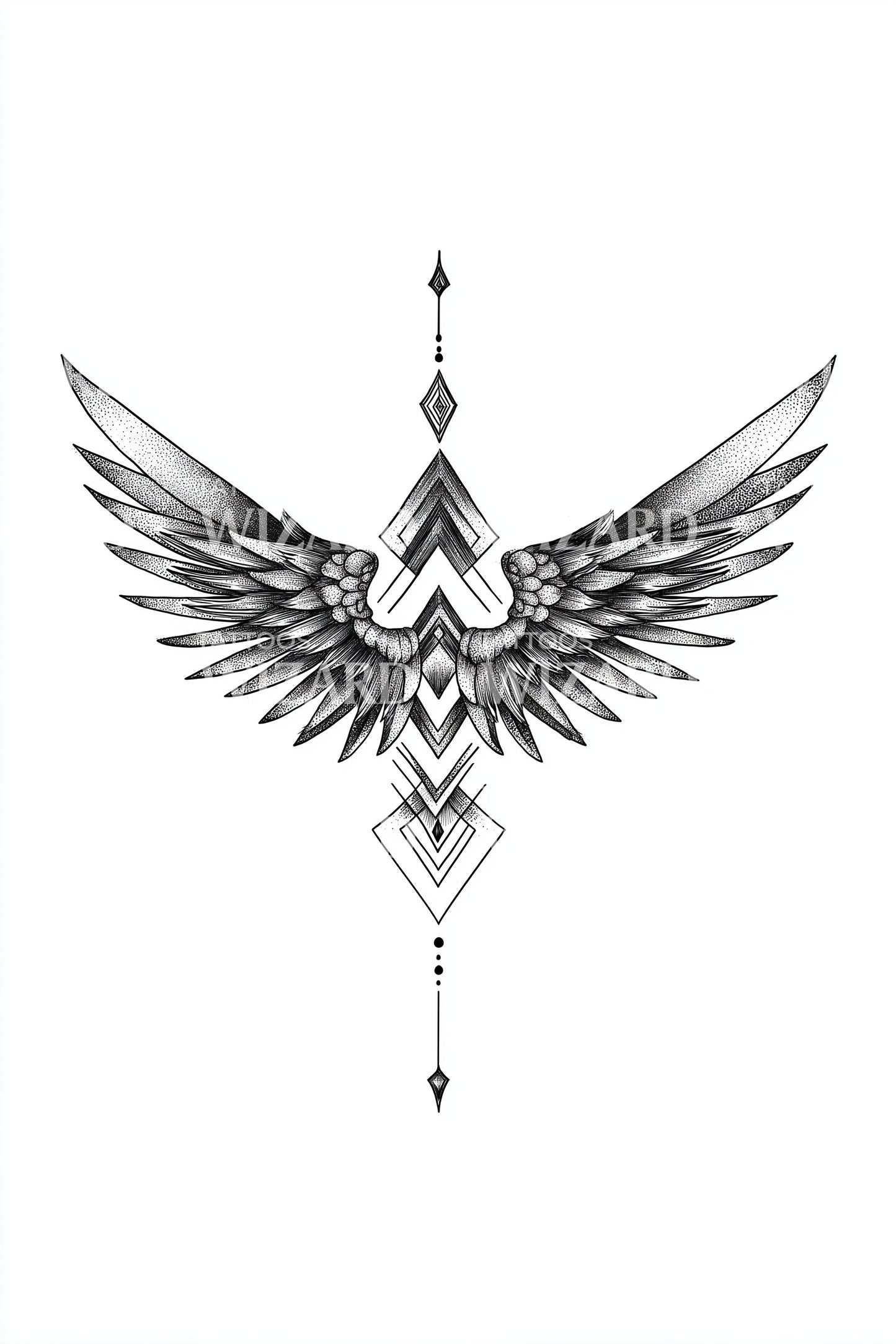 Diamond Axis Geometric Wing Tattoo Illustration