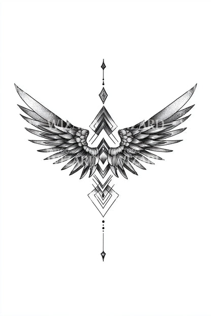 Diamond Axis Geometric Wing Tattoo Illustration