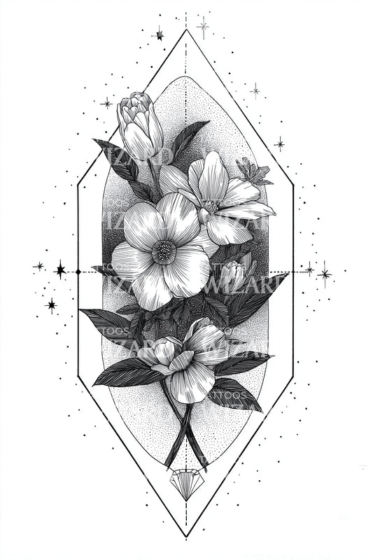 Diamond Floral Crystal Tattoo Design
