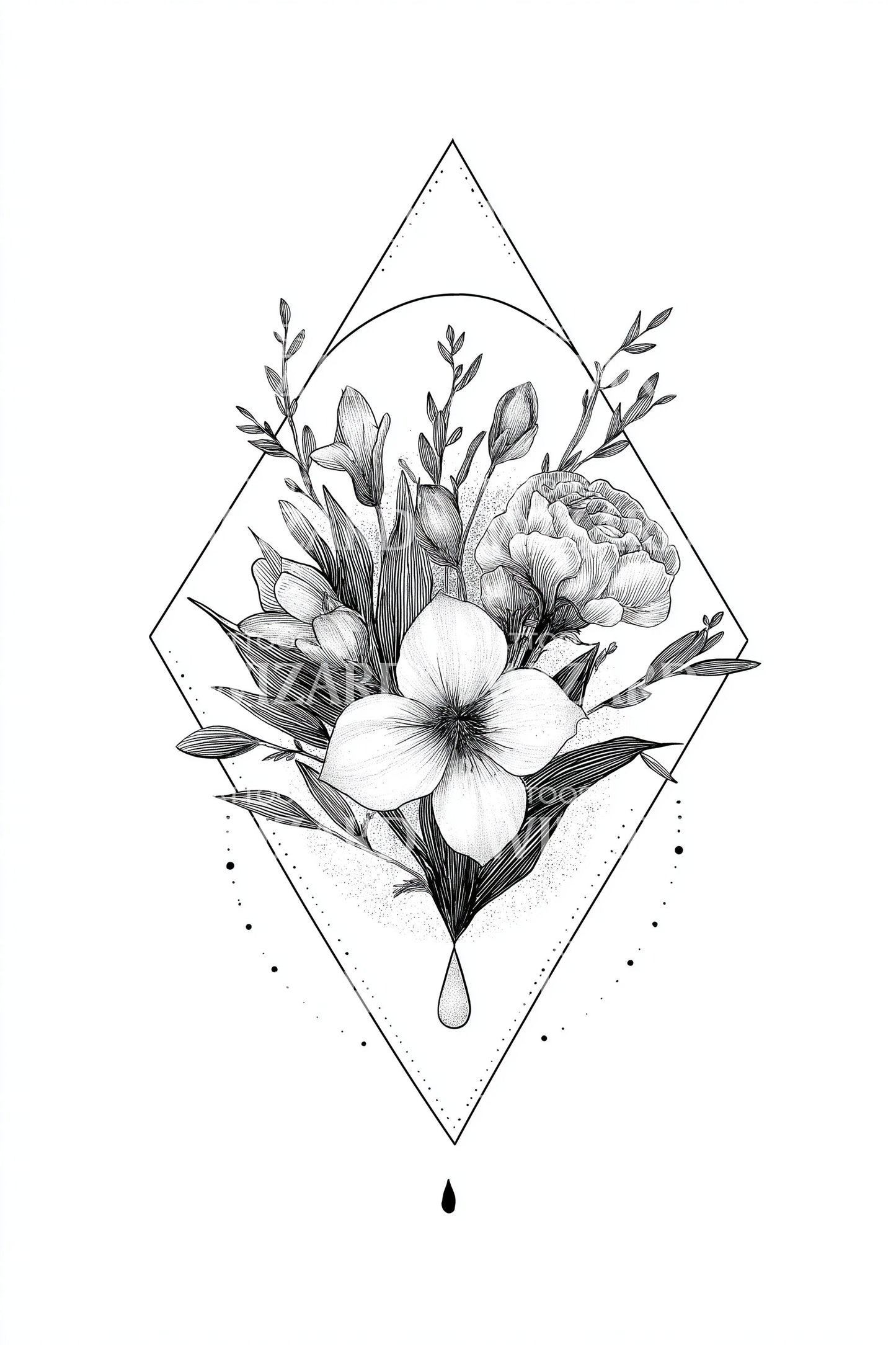 Diamond Floral Frame Tattoo Design