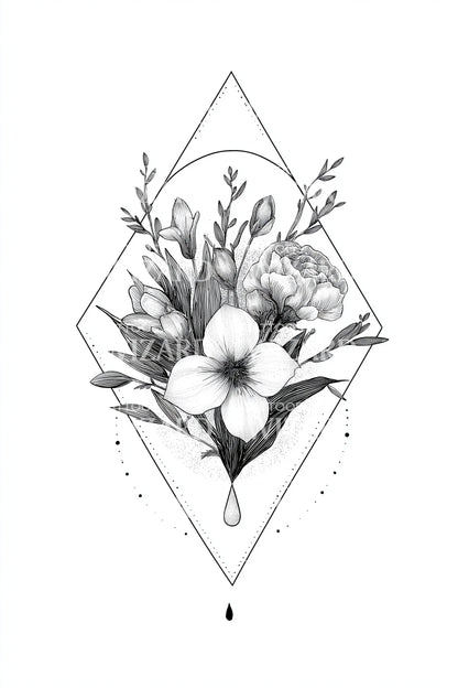 Diamond Floral Frame Tattoo Design