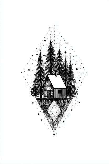 Diamond Lake Cabin Tattoo Design