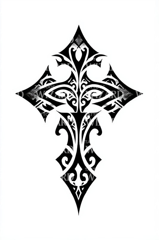 Diamond Tip Tribal Cross Tattoo Design