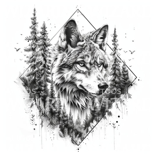Diamond Wolf Dotwork Tattoo Design