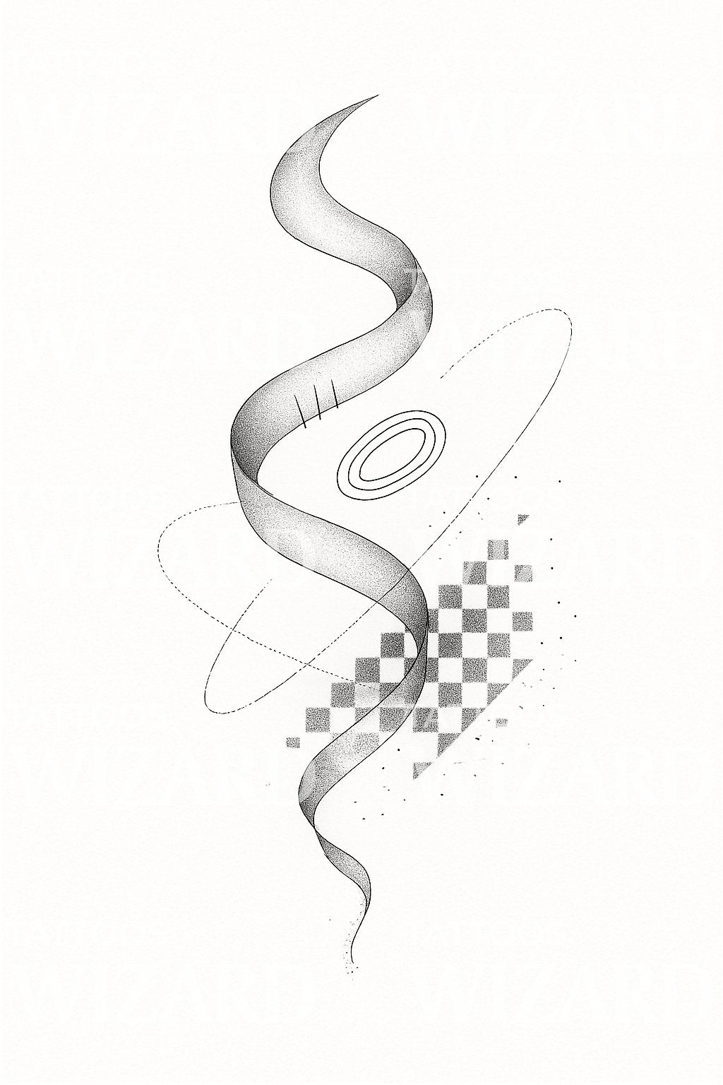 Digital Helix Ribbon Tattoo Illustration