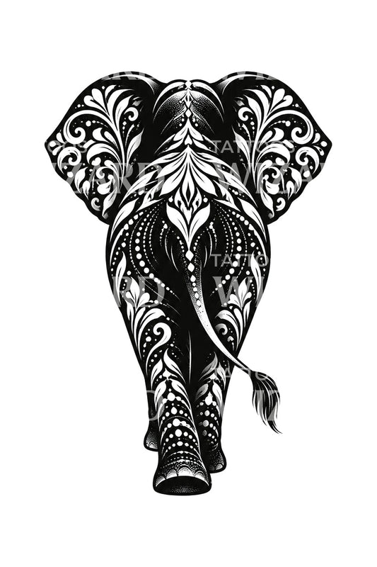 Dignified Departing Elephant Filigree Tattoo Design