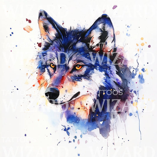 Dire Wolf in Watercolor Style Tattoo Design