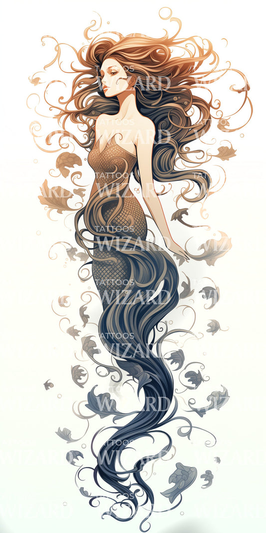 Disappointed Mermaid Tattoo Design