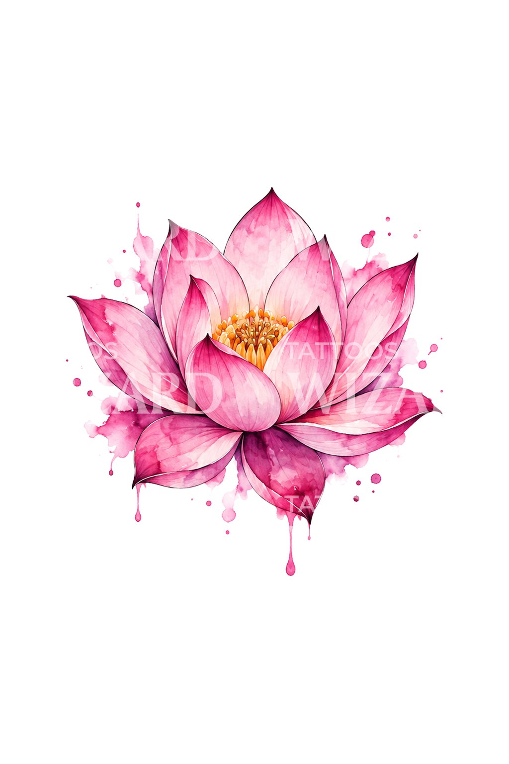 Ide tato bunga lotus merah muda yang larut dalam cat air