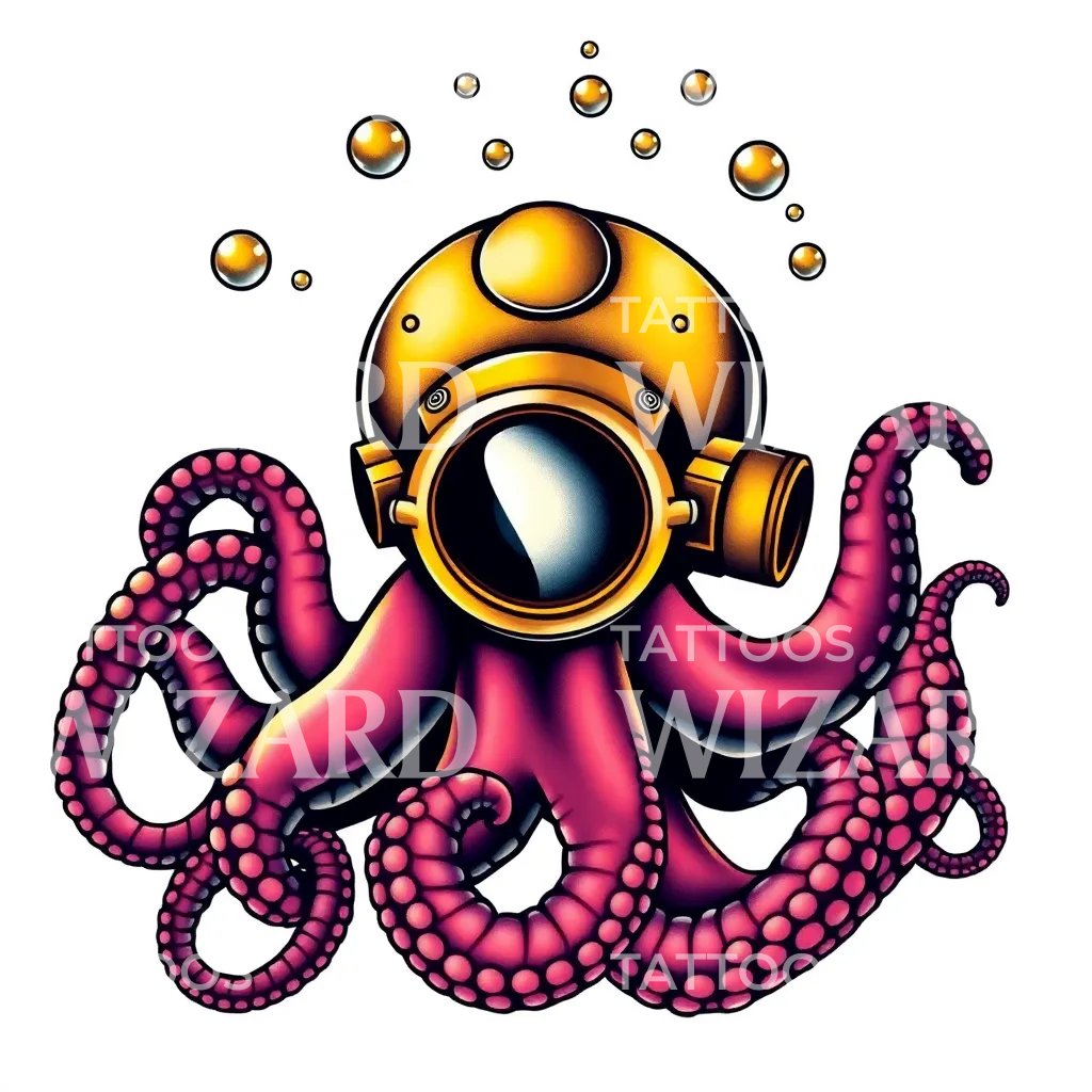 Diver Octopus Tattoo Design