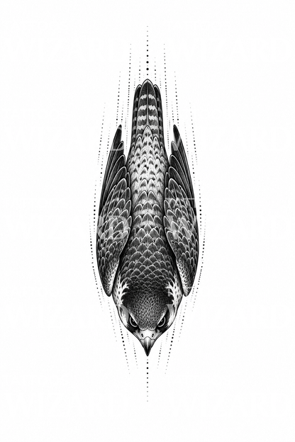Desain tato dotwork elang menukik dengan sayap terlipat